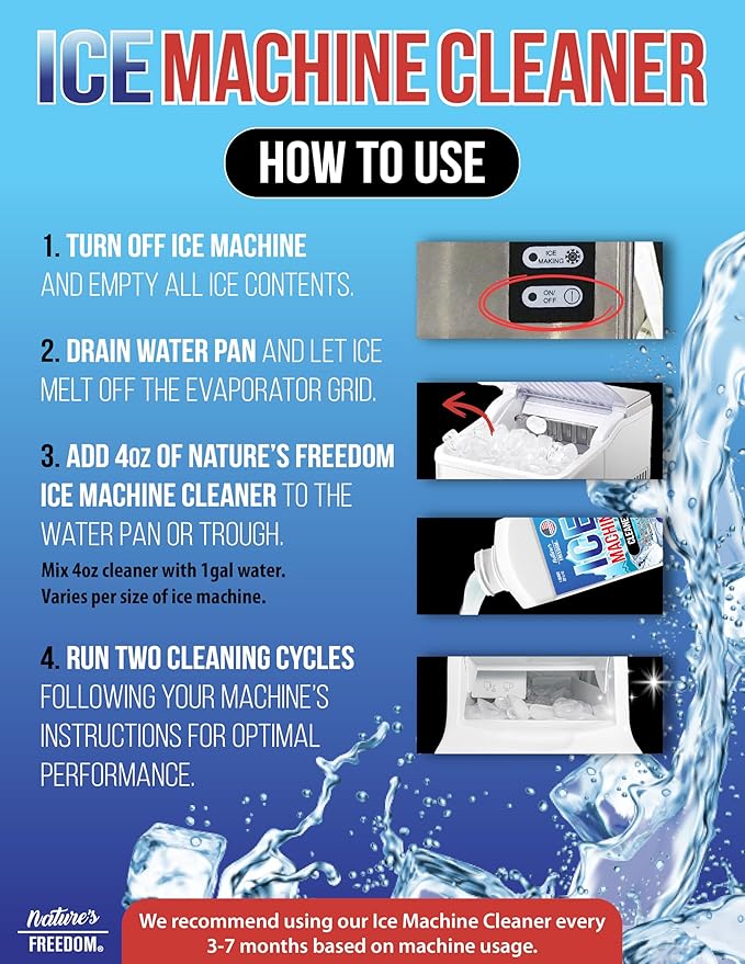 Nature's Freedom Ice Machine Cleaner - 1 Gallons (32 Uses) - Nickel-Safe Descaler, Made in USA, Universal Compatibility for Commercial/Residential Ice Makers such as Whirlpool, Scotsman and All