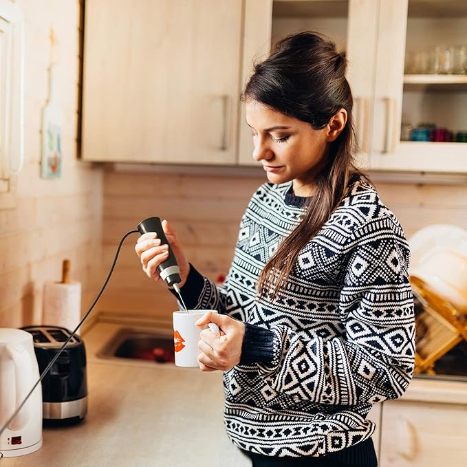 K-Brands Corded Electric Milk Frother with Plug in - Handheld Electric Whisk Stirrer Whipper - Foam Maker for Coffee, Latte, Cappuccino, Hot Chocolate – Powerful Drink Mixer