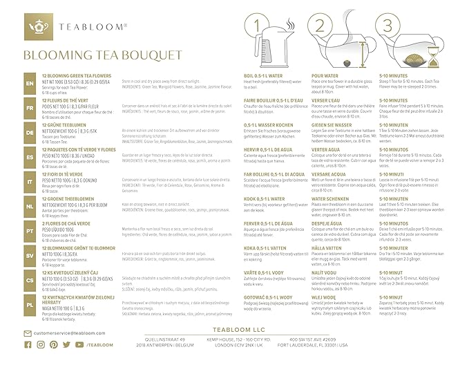 Teabloom Flowering Tea Chest - Curated Collection of 12 Gourmet Flowering Teas - Packaged in Beautiful Gift-Ready Tea Box