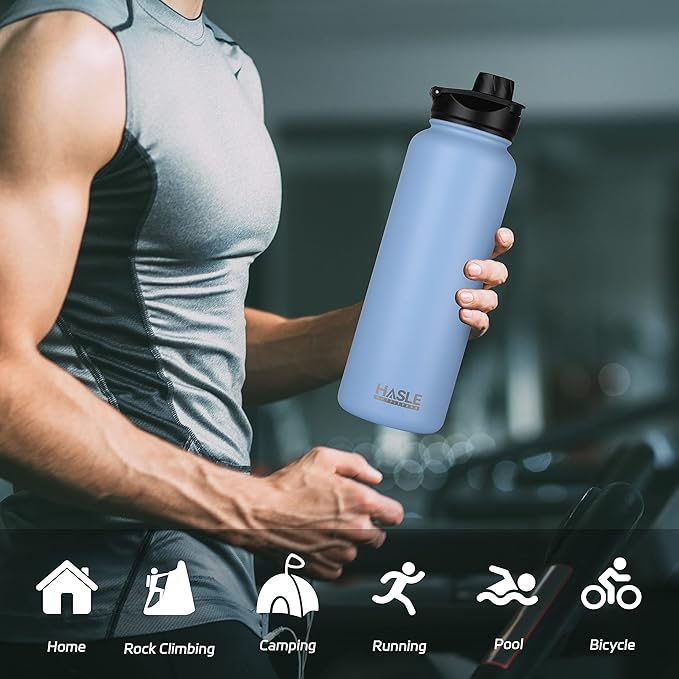 HASLE OUTFITTERS 40oz Stainless Steel Water Bottle, Vacuum Insulated Double Walled Leak Proof Sports Water Bottle with 2 Lids (Straw and Spout Lid) Thermo Mug Keep Cold and Hot(Blue,1)