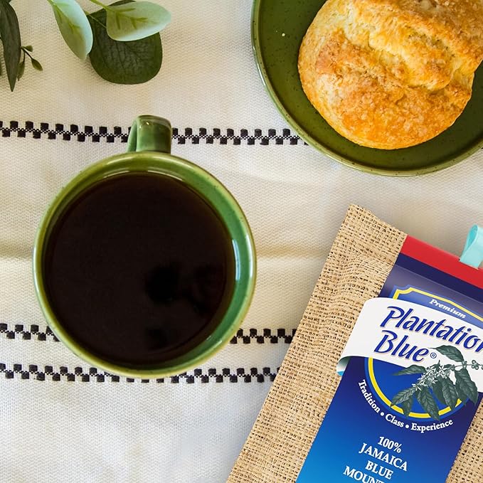 Plantation Blue 100% Blue Mountain Coffee, Dark Roast, Ground, Premium Jamaican Coffee, 12oz