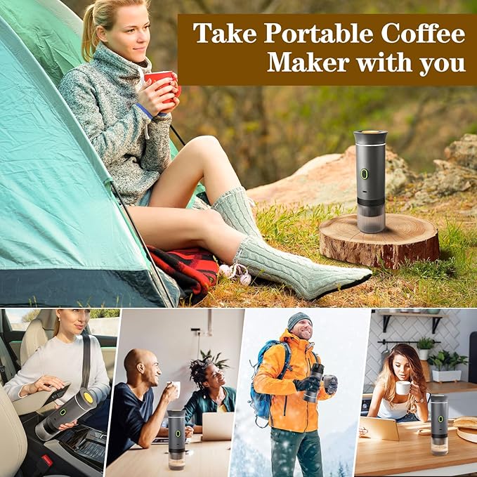 Portable Espresso Maker, Travel Coffee Maker for camping, Portable Espresso Machine with USB-C, 3-in-1 Small Espresso Machine with Ground Coffee & Capsules (NS&DG) for RV, Hiking, Office (Gray)