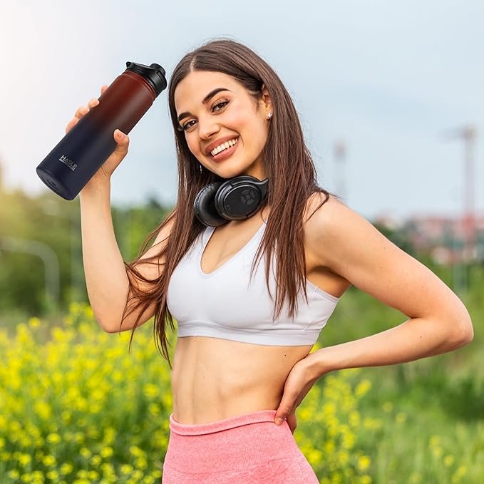 HASLE OUTFITTERS Insulated Water Bottle 22 oz Double Wall Stainless Steel Water Bottle Wide Mouth with Straw Lid & Spout Lid Keeps Cold or Hot(Ruby Purple Gradient,1)