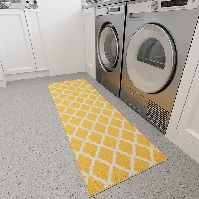 Ottomanson Hallway Runner Rug 2'2" x 6' Non Slip Trellis Area Rugs Easy to Clean Laundry Rug Runner Durable & Pet Friendly Floor Carpet Runners for Hallways Entryway Living Room Kitchen, Yellow