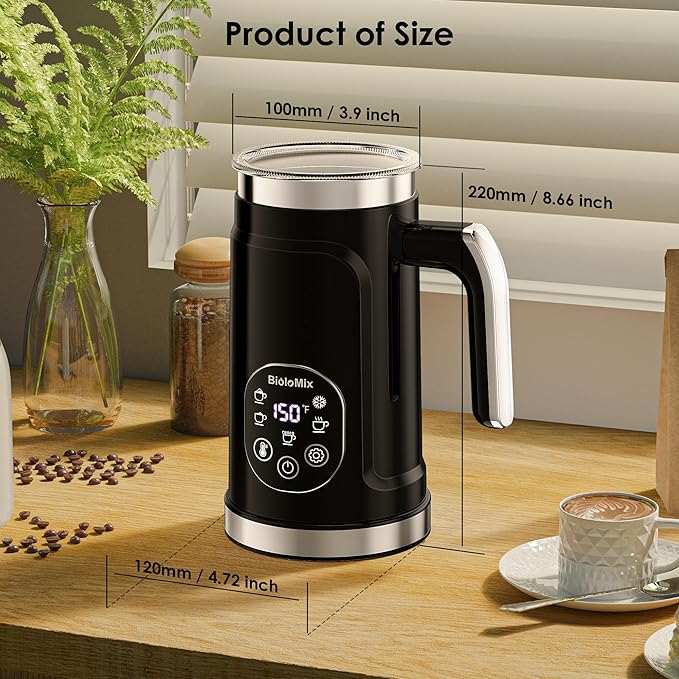 BioloMix Electric Milk Frother 4 in 1 Automatic Hot and Cold Milk Frother Warmer for Milk Latte Foam Maker Hot Chocolates Cappuccino (Black)
