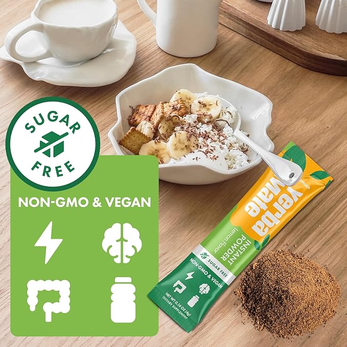 Yerba Mate 4000mg, 10 in 1 Super Yerba Mate Tea Instant Powder - No Sugar, Clean Energy with No Crash, Stay Refreshed and Focused, Gut Health, with Ginseng, Rhodiola, Prebiotic, L-Theanine, 60 Packets