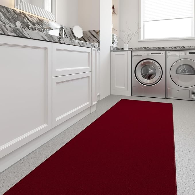 Ottomanson Hallway Runner Rug 2'7" x 12' Non Slip Solid Area Rugs Easy to Clean Laundry Rug Runner Durable & Pet Friendly Floor Carpet Runners for Hallways Entryway Living Room Kitchen, Red