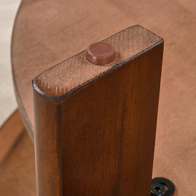 MODERION Round Tray Top Coffee Table with Storage Shelf, Farmhouse Wood Cocktail Tables, Living Room Center Tea Table-, 31.9" Dia x 17.7" H, Easy Assembly Dark Cherry Red YKFZ-D0036-DCR