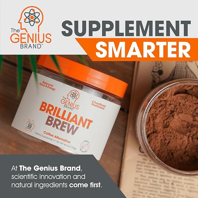 The Genius Brand Genius Brilliant Brew - Natural Coffee Substitute for Clear Thinking, Energy & Immune Support - No Crash or Jitters - Powered by Nootropics - Non-GMO - 30 Servings - Sweet Cocoa