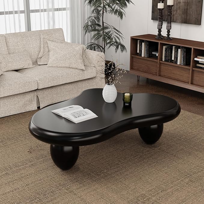 Cloud Coffee Table Modern Cute Coffee Tables Irregular Simple Tea/Center Table for Small Space End Table for Living Room, Home Office, Indoor (Black A Cloud 40" Wx27.6 Dx11.8 H)