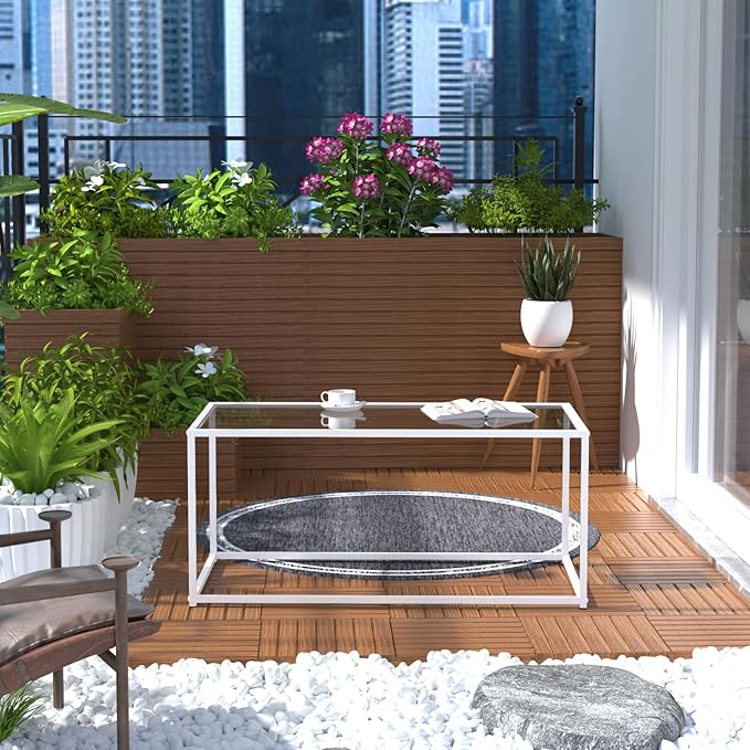 Coffee Table Glass Center Table,Modern Minimalist Coffee Table for Living Room,Tempered Glass-top with Sturdy Metal Frame, Easy Assembly,39.4 x 18.9 x 17.7 Inches,White