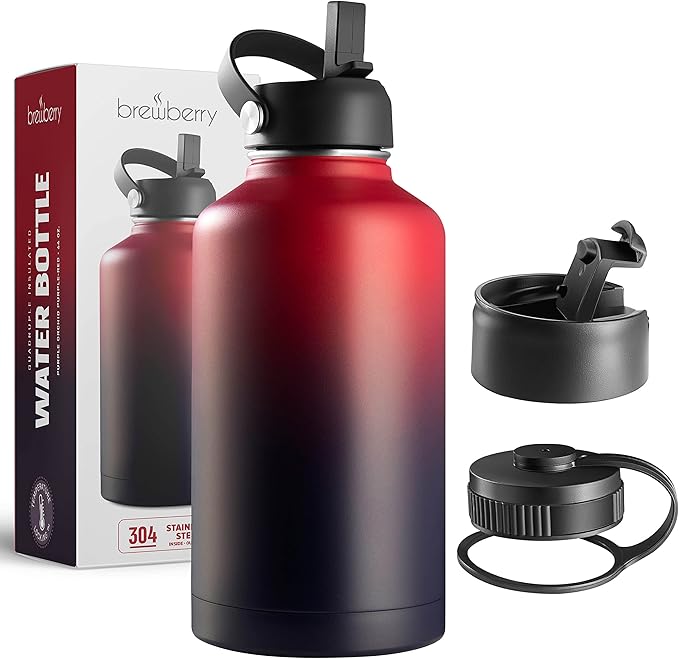 Stainless Steel Insulated Water Bottle and Travel Mug for Hot and Cold Beverages, Wide Mouth, Double Wall Insulated Hydration Sports Water Bottle for Hiking, Biking, Outdoor, 64 OZ BPA Free