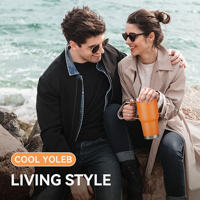 30 oz Tumbler with Handle and Lid, Stainless Steel Tumblers Double Wall Vacuum Insulated Travel Mug Leak Proof Cup Keep Drinks Cold and Hot Orange, 1 Pack