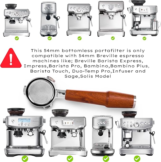 54mm Espresso Tamper Kit For Breville Espresso Machines Includes Bottomless Portafilter, Leveling Tool, Coffee Tamper, WDT Tool, Dosing Funnel and Puck Screen Set