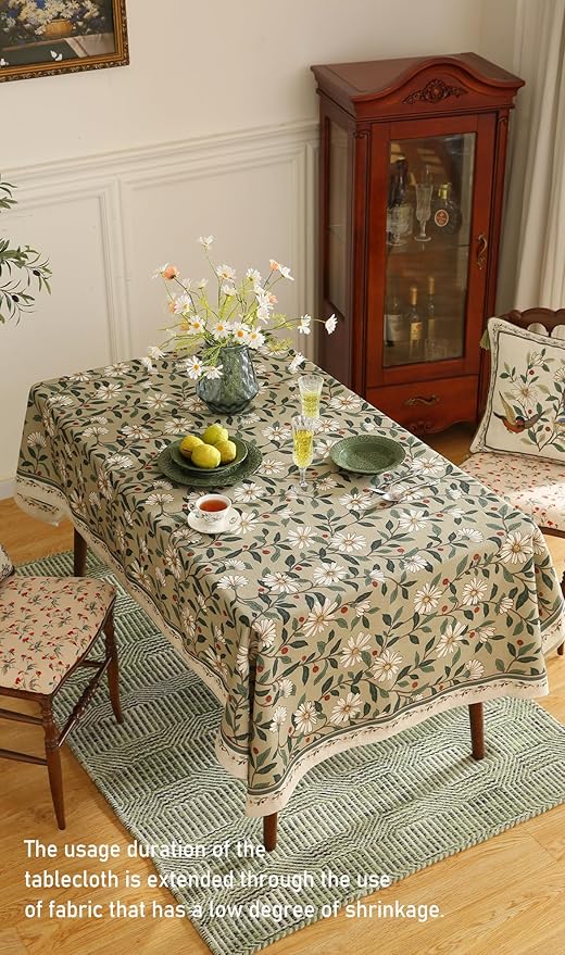 Designer Green Linen Square Table Cloth,Floral French Country Indoor Tablecloth,Stain Resistant Home Decor Tablecloths for Dining Kitchen Thanksgiving Christmas Party,67"*67"-Brune