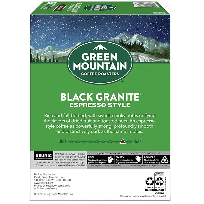 Green Mountain Coffee Roasters Black Granite, Keurig Single Serve K-Cup Pods, Espresso Style Dark Roast, 96 Count
