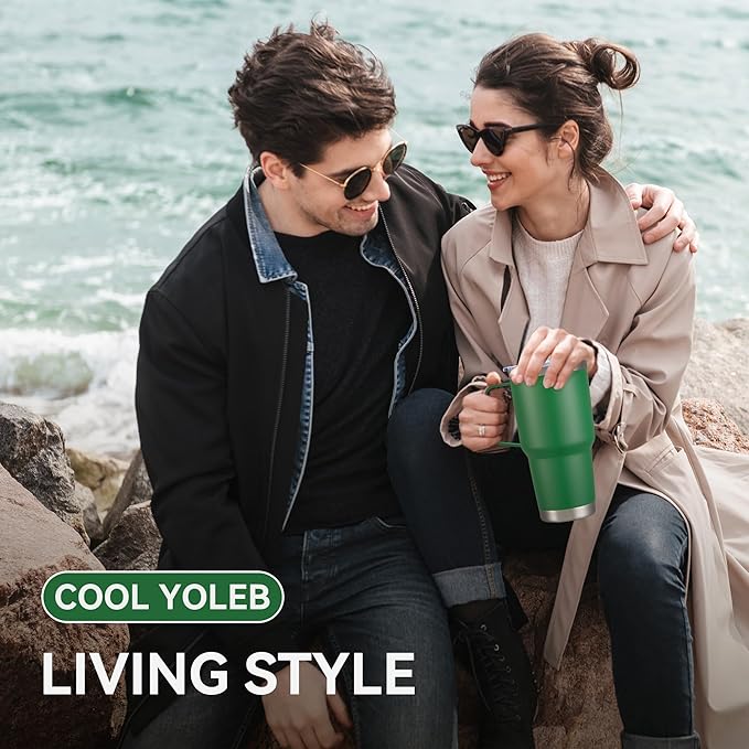 30 oz Tumbler with Handle and Lid, Stainless Steel Tumblers Double Wall Vacuum Insulated Travel Mug Leak Proof Cup Keep Drinks Cold and Hot Dark Green, 1 Pack