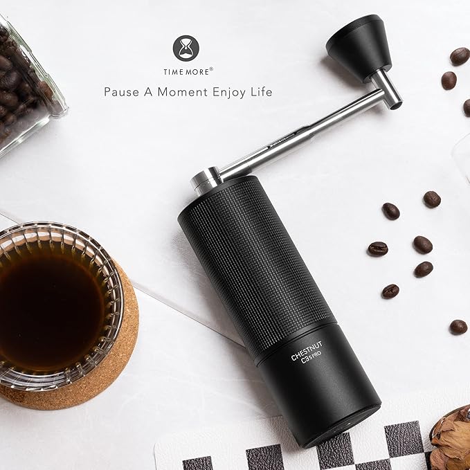 TIMEMORE Manual Coffee Grinder Chestnut C3S PRO, Hand Coffee Grinder with Foldable Handle, Stainless Steel S2C Conical Burr Coffee Grinder, Adjustable Grind Setting for Espresso to French Press, Black