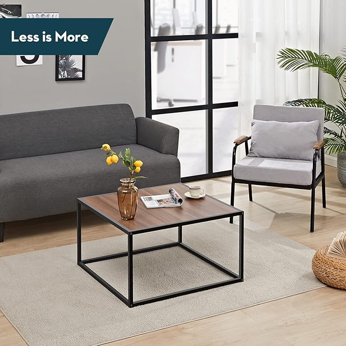 SAYGOER Farmhouse Coffee Table Rustic Wood Coffee Tables Mid Century Modern Coffe Tables for Small Spaces Simple Square Low Center Table for Living Room Home Office Boho Style, Walnut