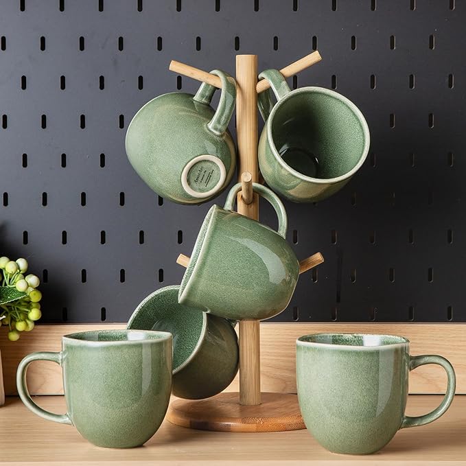 AmorArc 12oz Coffee Mugs, Ceramic Coffee Mugs set of 6 for Man, Woman, Dad, Mom, Modern Coffee Mugs with handle for Latte/Cappuccino/Milk/Cocoa. Dishwasher&Microwave Safe, Jade Green