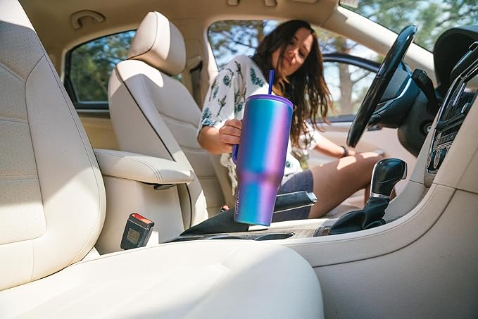 IRON °FLASK Co-Pilot Insulated Mug w/Straw & Flip Cap Lids - Cup Holder Bottle for Hot, Cold Drink - Leak-Proof - Water, Coffee Portable Travel Mug - Elemental Gray, 40 Oz