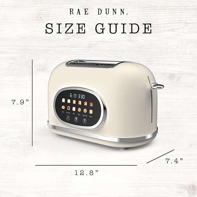 Rae Dunn Retro Digital Electric Toaster, 2 Slice Stainless Steel Toaster With Touchscreen, Countdown Timer, 6 Shade Settings, Wide Slots, High Lift Lever, Bagel, Defrost & Reheat, Cream New