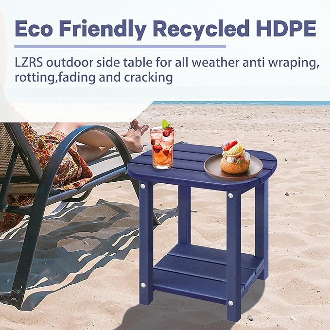 LZRS Outdoor Side Table - 2-Tier Adirondack HDPE Patio End Table for Pool, Porch,Balcony & Backyard,Weather Resistance for Indoor and Outdoor use(Navy Blue)