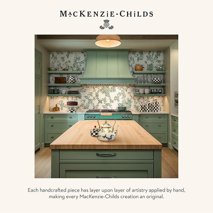 MACKENZIE-CHILDS 2-Quart Enamel Tea Kettle, Cute Tea Kettle for Stovetop, Butterfly