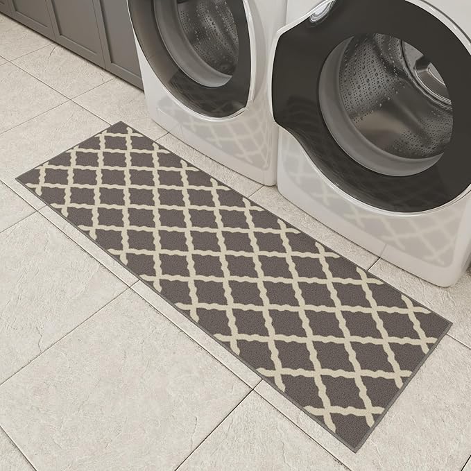 Ottomanson Hallway Runner Rug 2'2" x 6' Non Slip Trellis Area Rugs Easy to Clean Laundry Rug Runner Durable & Pet Friendly Floor Carpet Runners for Hallways Entryway Living Room Kitchen, Gray