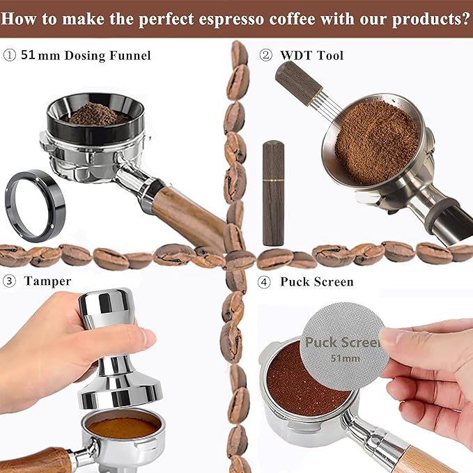 51mm Tamper Espresso Accessories Kit: Espresso Tamper Set, Coffee Tamper Set Barista Tools Coffee Tools | Espresso Kit Fits Espresso Machines of 51mm Portafilters, Tested by Professional Baristas