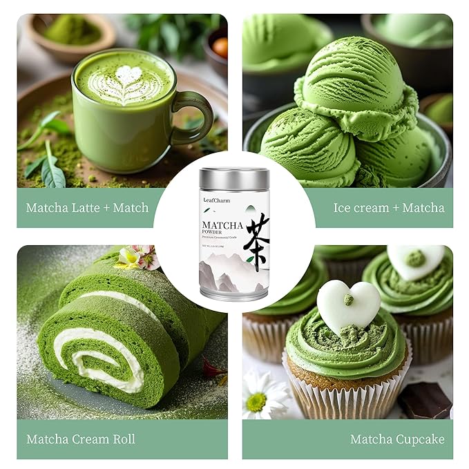 LeafCharm Ceremonial Grade Matcha Powder 100g,3.52oz Resealable Tin,Sugar Free Matcha Powder,Rich in Antioxidants & Energy Boosting, New Year Wellness Gift,Daily Ritual for Cafe, Latte, Collagen,& Smoothies