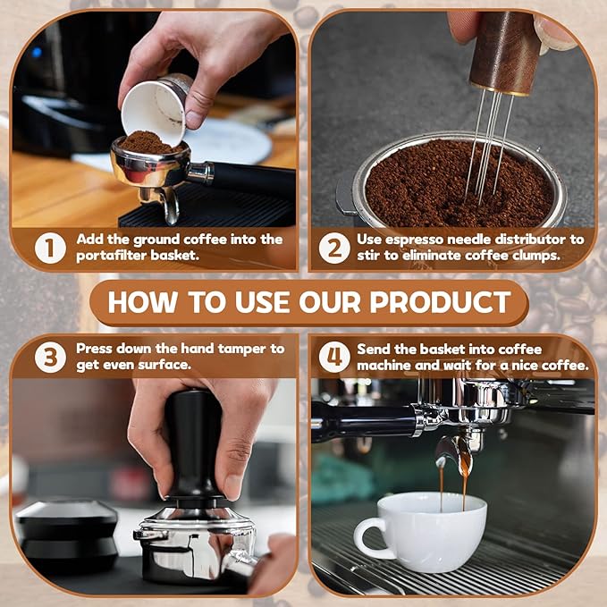 Espresso Tamper 51mm & Espresso Stirrer, Coffee Tamper for Espresso Machine, Espresso Distribution Tool, Espresso Stamp Press, Calibrated Spring Loaded Hand Tamper Stainless Steel Base (51mm)