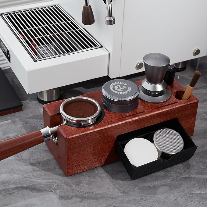 Espresso Tamping Station - Wooden Organizer Fits Breville Machines 51-58mm Portafilter Holder, Tamper, Distributor, Espresso Accessories Storage Multifunctional