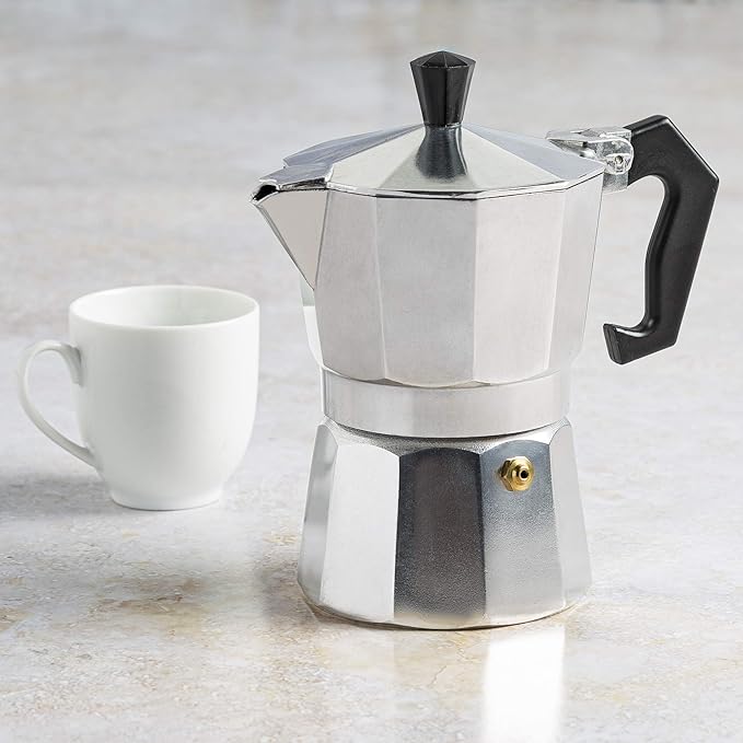 Primula Classic Stovetop Espresso and Coffee Maker, Moka Pot for Italian and Cuban Café Brewing, Greca Coffee Maker, Cafeteras, 3 Espresso Cups, Silver