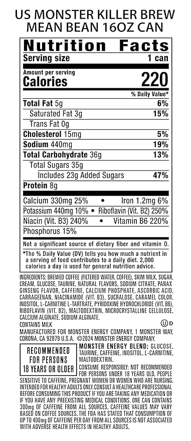 Monster Energy Killer Brew Mean Bean,15 Fl Oz (Pack of 12)