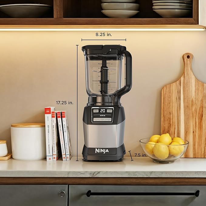 Ninja Blender, Compact Kitchen System, 1200W, 3 Functions for Smoothies, Dough & Frozen Drinks with Auto-IQ, 72-oz.* Blender Pitcher, 40-oz. Processor Bowl & 18-oz. Single-Serve Cup, Grey, AMZ493BRN