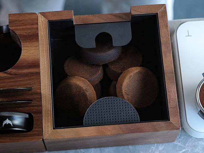 Wooden Espresso Knock Box Walnut Dump Bin for Coffee Grounds Disposal Durable, Shock-Absorbent Espresso Machine Accessories, Easy to Clean Tamping Station