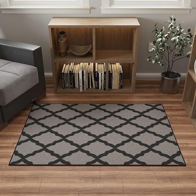 Ottomanson 3'3" x 5' Rugs for Living Room Trellis Area Rug for Bedroom - Non Slip Durable Large Floor Carpet for High Traffic Areas - Indoor Rug for Dining Room Kitchen Kids Playroom, Dark Gray