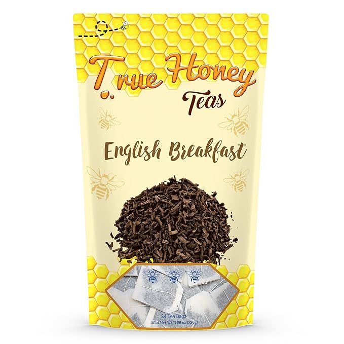 True Honey English Breakfast Tea Bags - Honey Crystals Blended in Every Sachet - Strong Antioxidant Support - All Natural Organic Herbal Caffeinated Free Tea Bag 24 Count