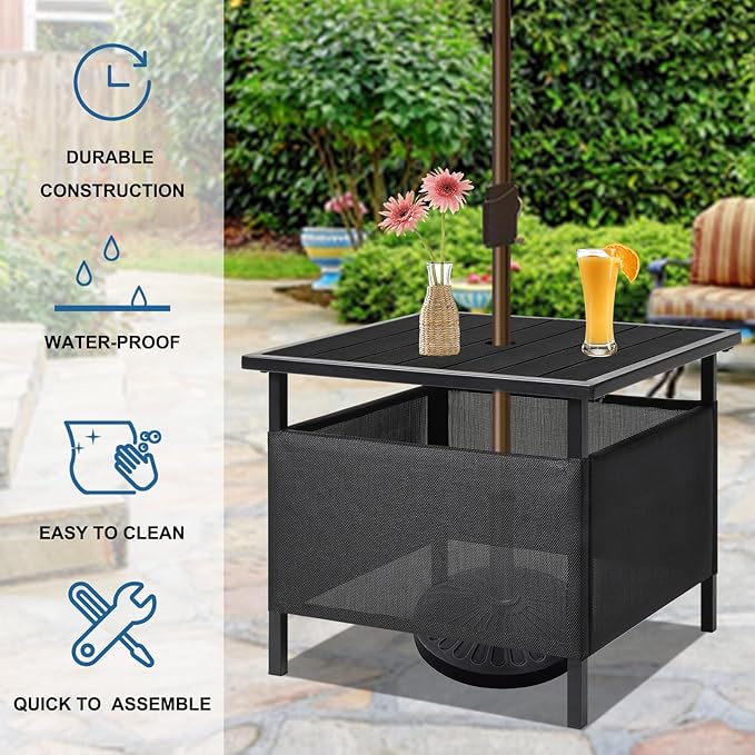 LZRS Adirondack Square Outdoor Side Table with Umbrella Hole, Pool Composite Patio Table,HDPE End Tables for Backyard,Pool, Indoor Companion, Easy Maintenance & Weather Resistant(Black)