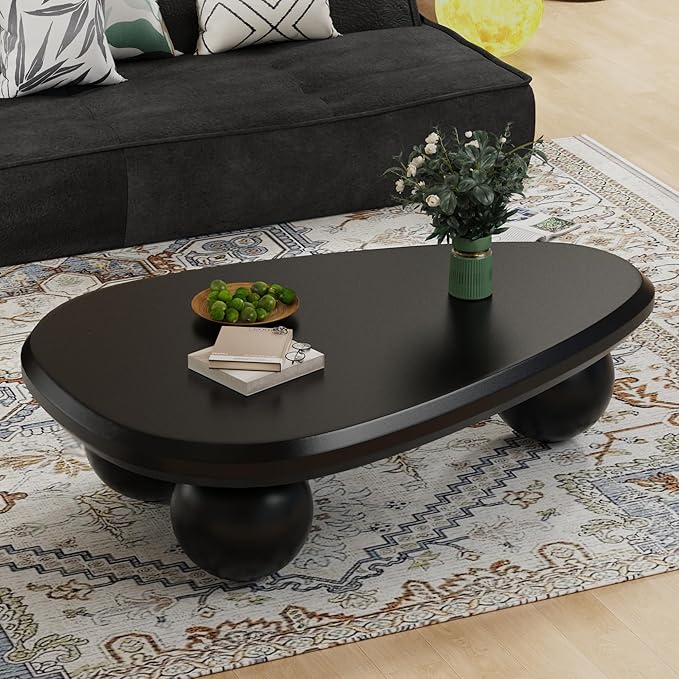 Cute Cloud Coffee Table, Modern Coffee Tables for Living Room, Easy Assembly, Round Edge Irregular Tea Table End Table, Funky Contemporary Low Coffee Table for Bedroom (Black Oval, L41)