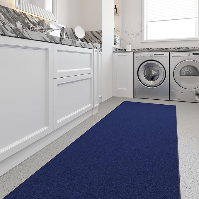 Ottomanson Hallway Runner Rug 2'7" x 9'10" Non Slip Solid Area Rugs Easy to Clean Laundry Rug Runner Durable & Pet Friendly Floor Carpet Runners for Hallways Entryway Living Room Kitchen, Navy