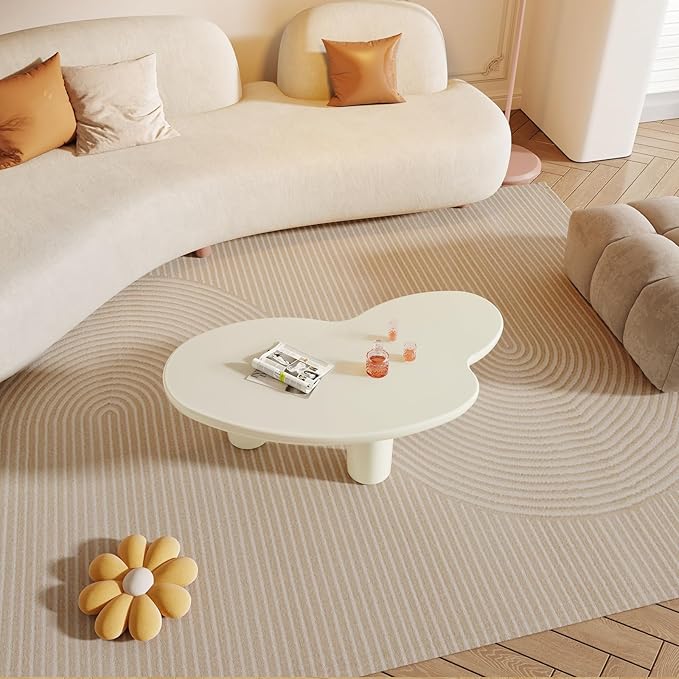 Cloud Coffee Table, 42.24" Irregular Cream White Coffee Table with 3 Legs, Modern Center Table for Living Room, Indoor Tea Table, Easy Assembly