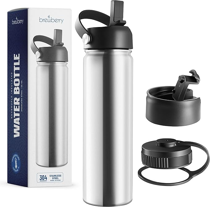 Stainless Steel Insulated Water Bottle and Travel Mug for Hot and Cold Beverages, Wide Mouth, Double Wall Insulated Hydration Sports Water Bottle for Hiking, Biking, Outdoor, 22 OZ BPA Free