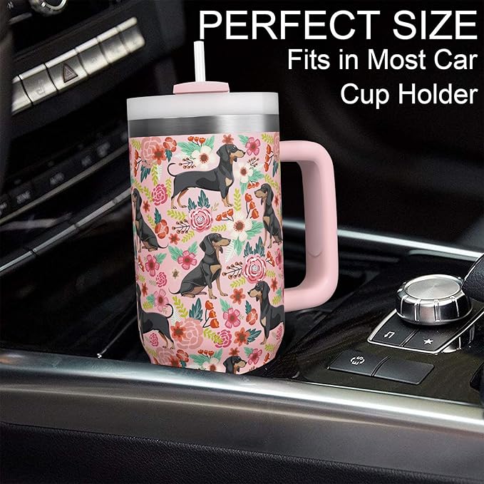 Dachshund Gifts for Women and Dachshund Lovers - 30 Oz Insulated Dachshund Coffee Water Tumbler with Handle and Straw - Dachshund Coffee Mug - Dachshund Drinking Cup Women