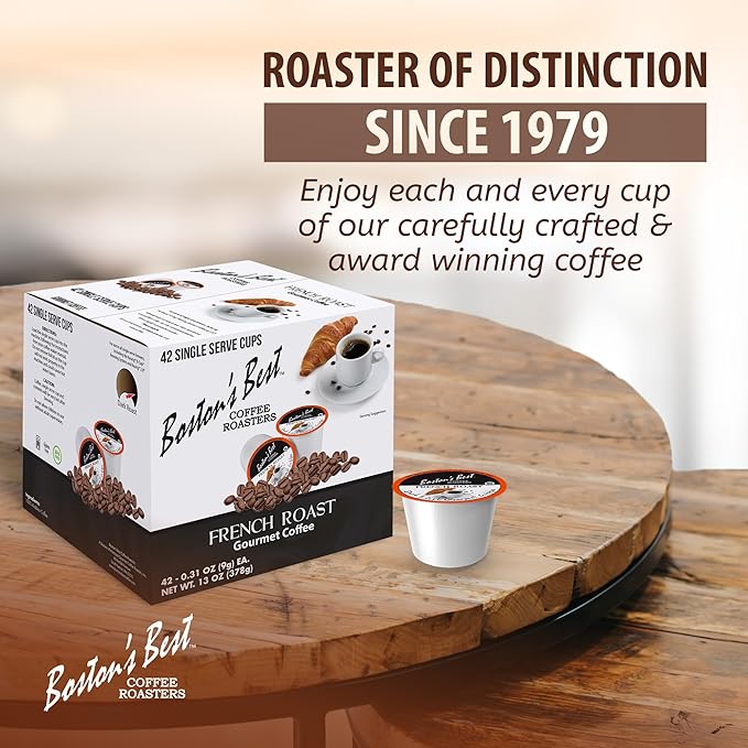 Bostonโs Best - Rich & Bold French Roast Gourmet Delectable Dark Roast Coffee, Compatible with Keurig Coffee Maker, 1 Count (42 Single Serve Cups)