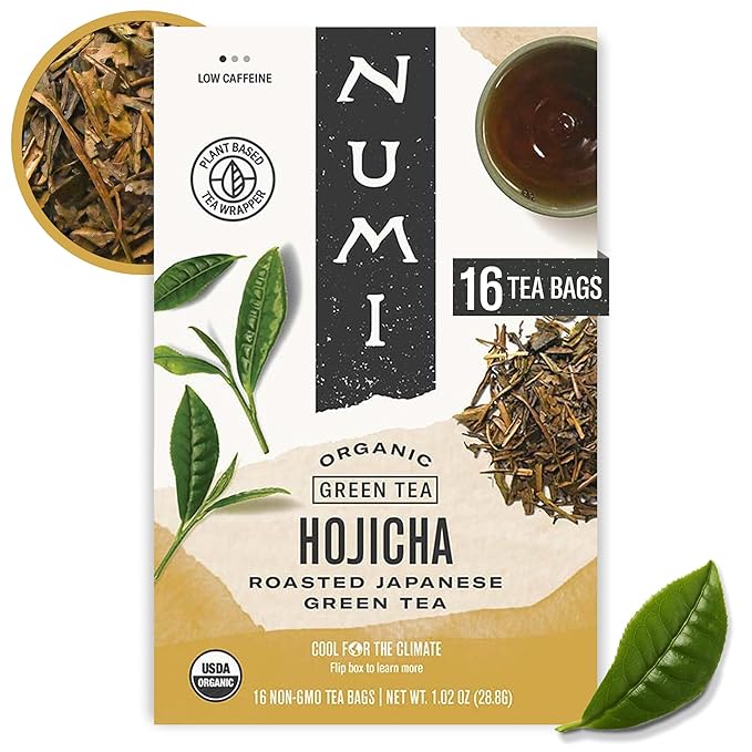 Numi Organic Hojicha Japanese Green Tea Bags, 16 Tea Bags, Roasted Green Tea