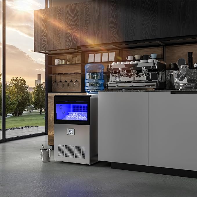 YITAHOME 2 Way Water Inlet Commercial Ice Maker Machine 150LBS/24H, 33LBS Storage Bin, Tap Water & Top Loading 3-5 Gallon Freestanding Ice Maker with Stainless Steel Ice Scoop Ice Bucket