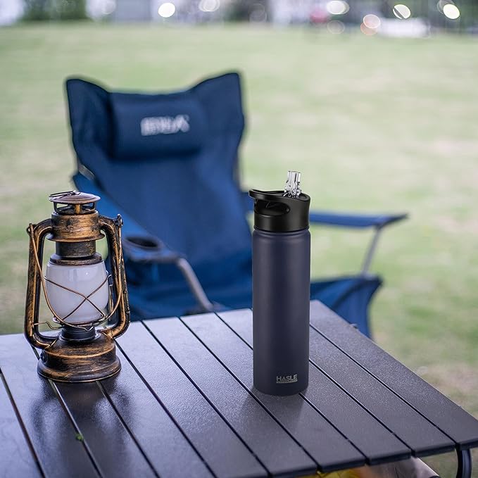 HASLE OUTFITTERS Insulated Water Bottle 22 oz Double Wall Stainless Steel Water Bottle Wide Mouth with Straw Lid & Spout Lid Keeps Cold or Hot(Navy,1)