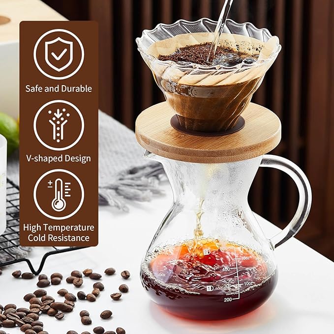 Unbreakable Pour Over Coffee Maker, Pour Over Coffee Dripper, Borosilicate Glass